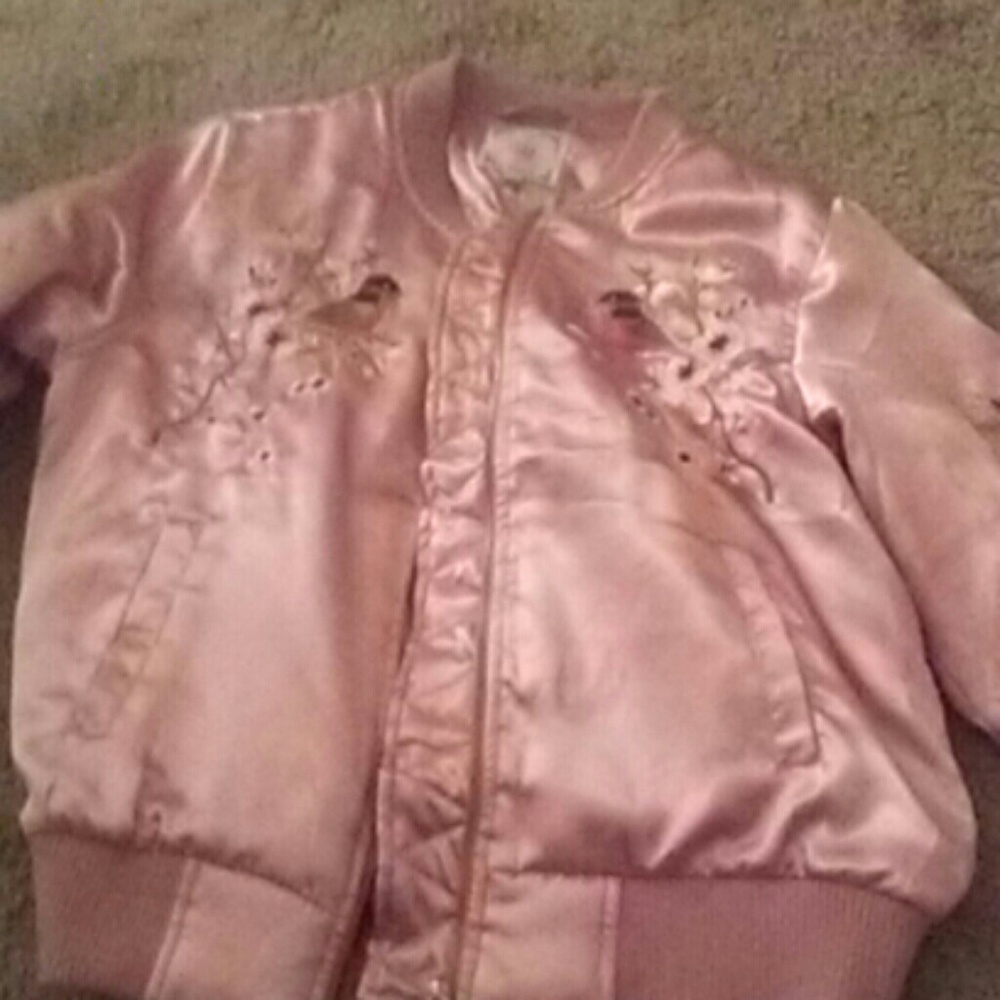 Pink satin bomber